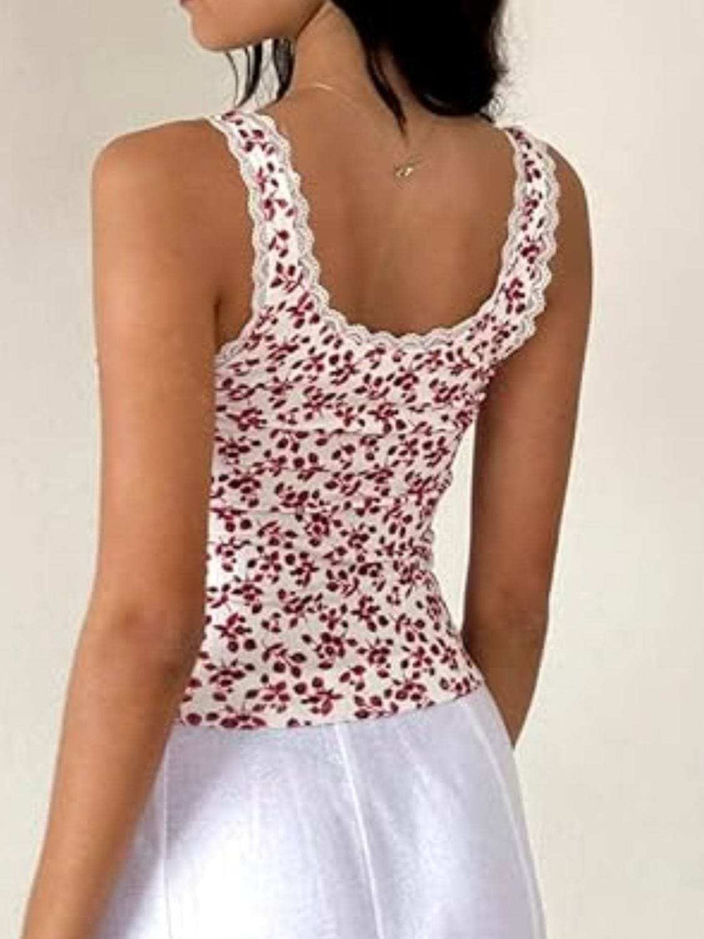 Lace Detail Scoop Neck Tank - Trendsi - Flyclothing LLC