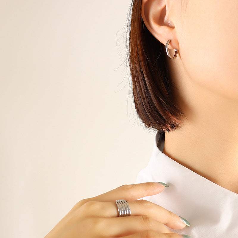 Titanium Steel Geometric Huggie Earrings - Trendsi - Flyclothing LLC