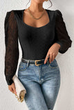 Eyelet Lace Long Sleeve Bodysuit - Trendsi - Flyclothing LLC