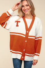 Haptics Full Size V Neck Button Down Letter Patch Cardigan - Trendsi