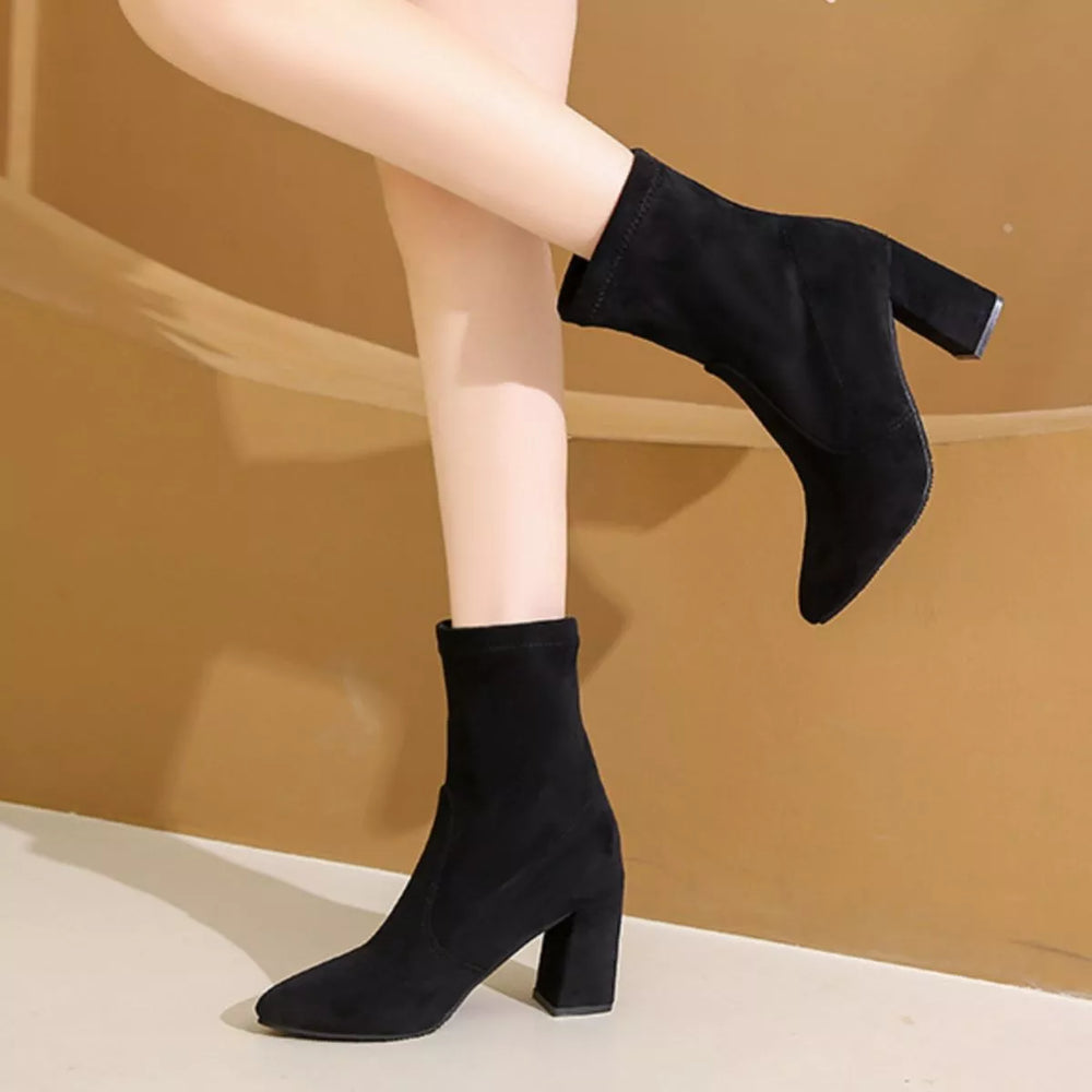 Point Toe Block Heels Boots - Trendsi - Flyclothing LLC