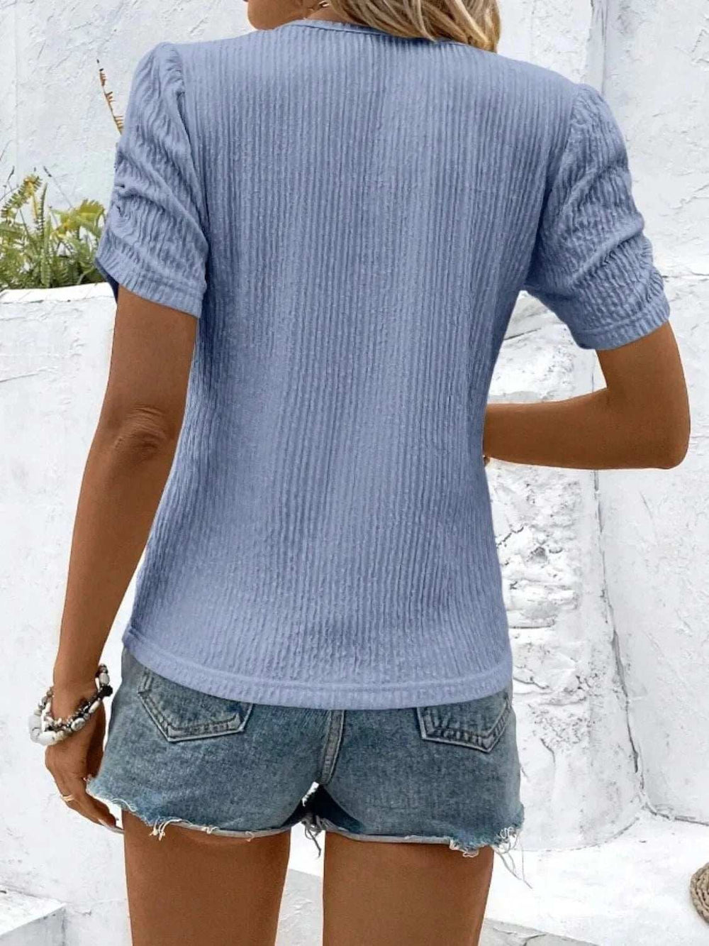 Ruched Round Neck Short Sleeve Top - Trendsi - Flyclothing LLC