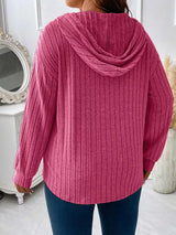 Ribbed Knit Drawstring Hooded T-Shirt - Trendsi - Flyclothing LLC
