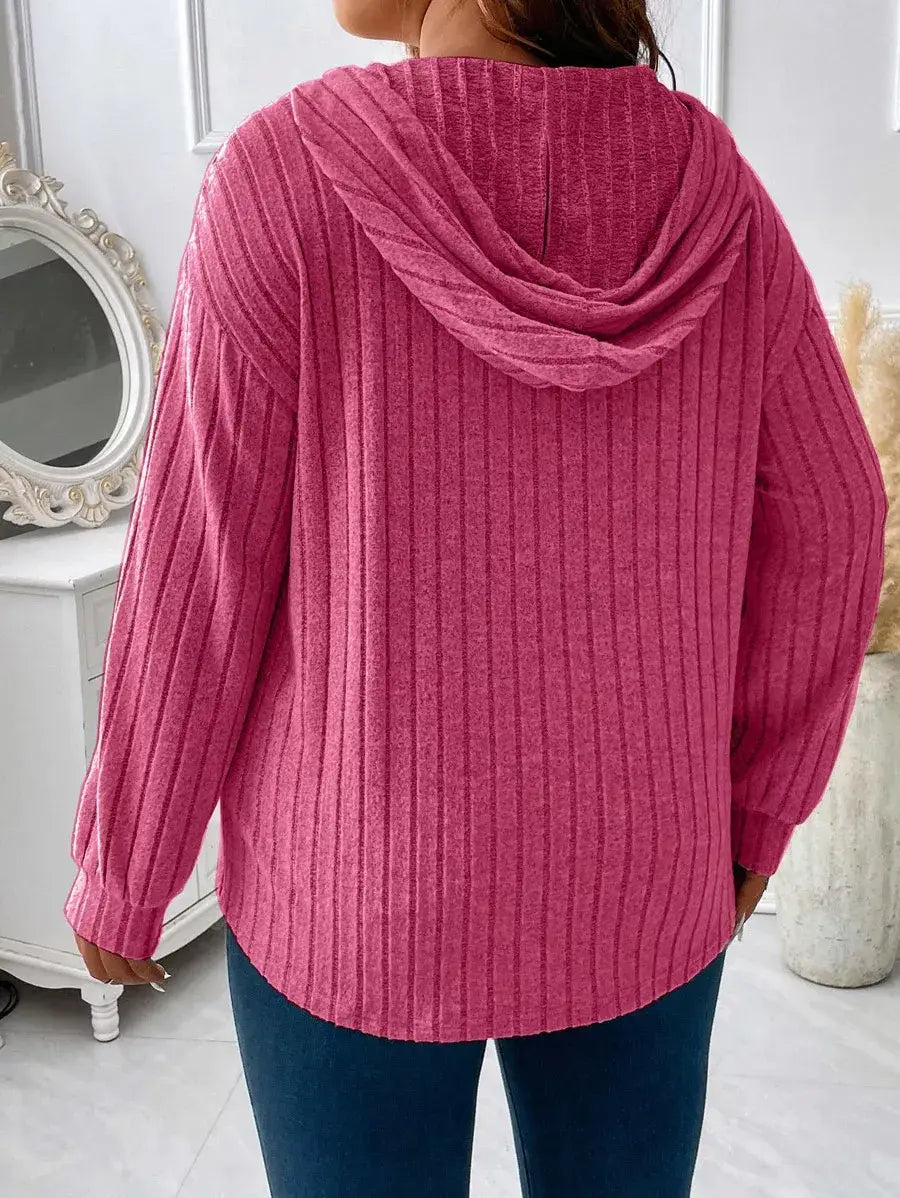 Ribbed Knit Drawstring Hooded T-Shirt - Trendsi - Flyclothing LLC