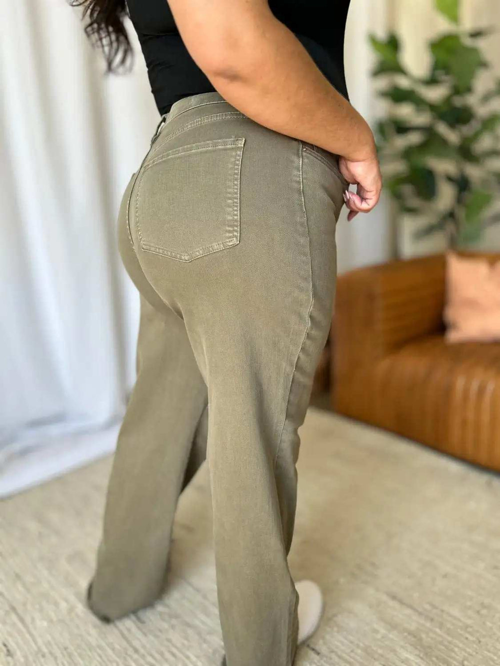 RFM Full Size High Rise Garment Dye Wide Leg Jeans - Trendsi - Flyclothing LLC