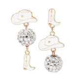 Asymmetrical Cowgirl Boot Hat Ball Dangle Earrings - Trendsi - Flyclothing LLC
