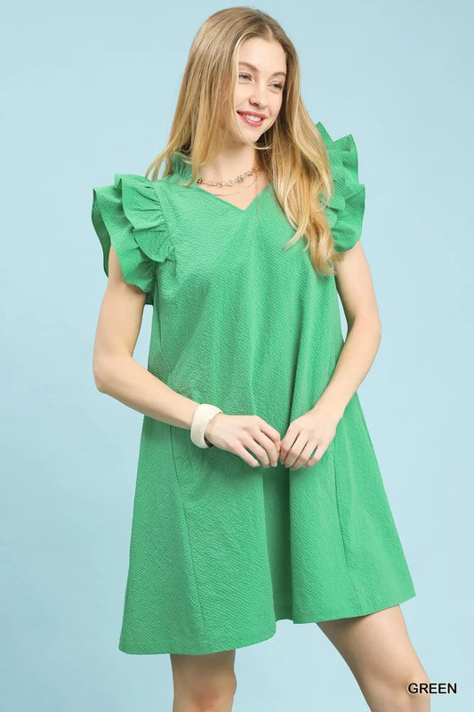 Umgee Seersucker Ruffle Shift Dress - Trendsi - Flyclothing LLC