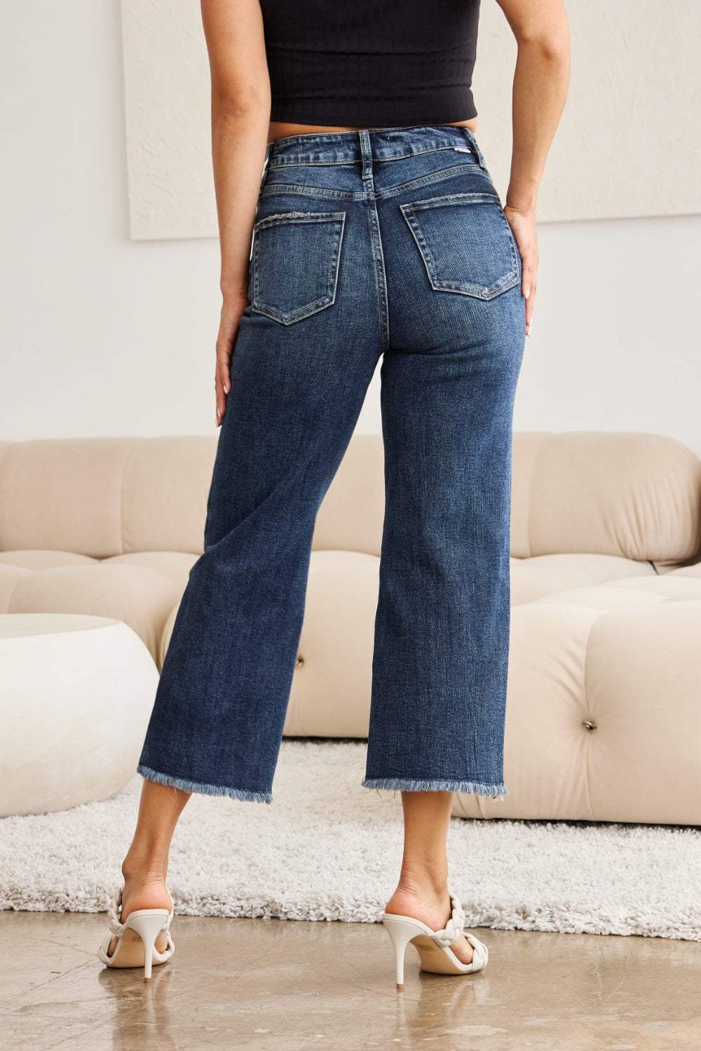RFM Full Size Tummy Control High Waist Raw Hem Jeans - Trendsi - Flyclothing LLC