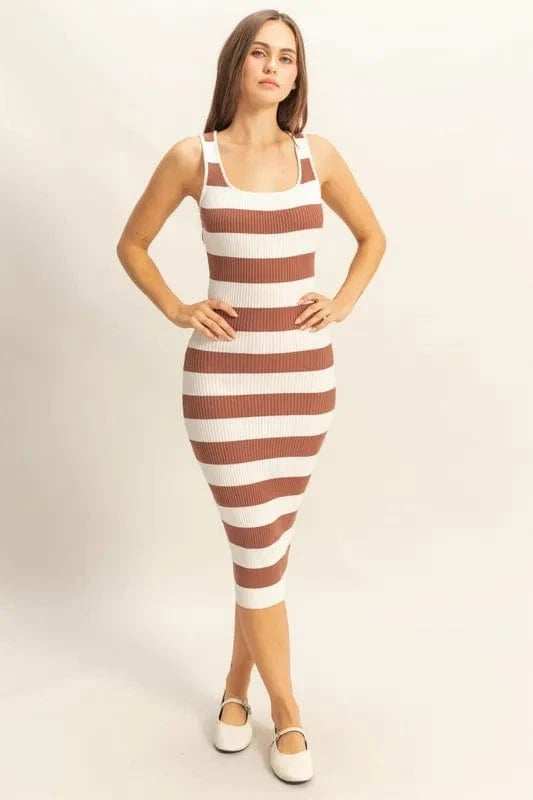HYFVE Striped Scoop Neck Wide Strap Knit Dress - Trendsi - Flyclothing LLC
