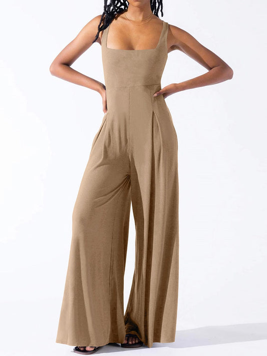 Square Neck Wide Strap Jumpsuit Trendsi