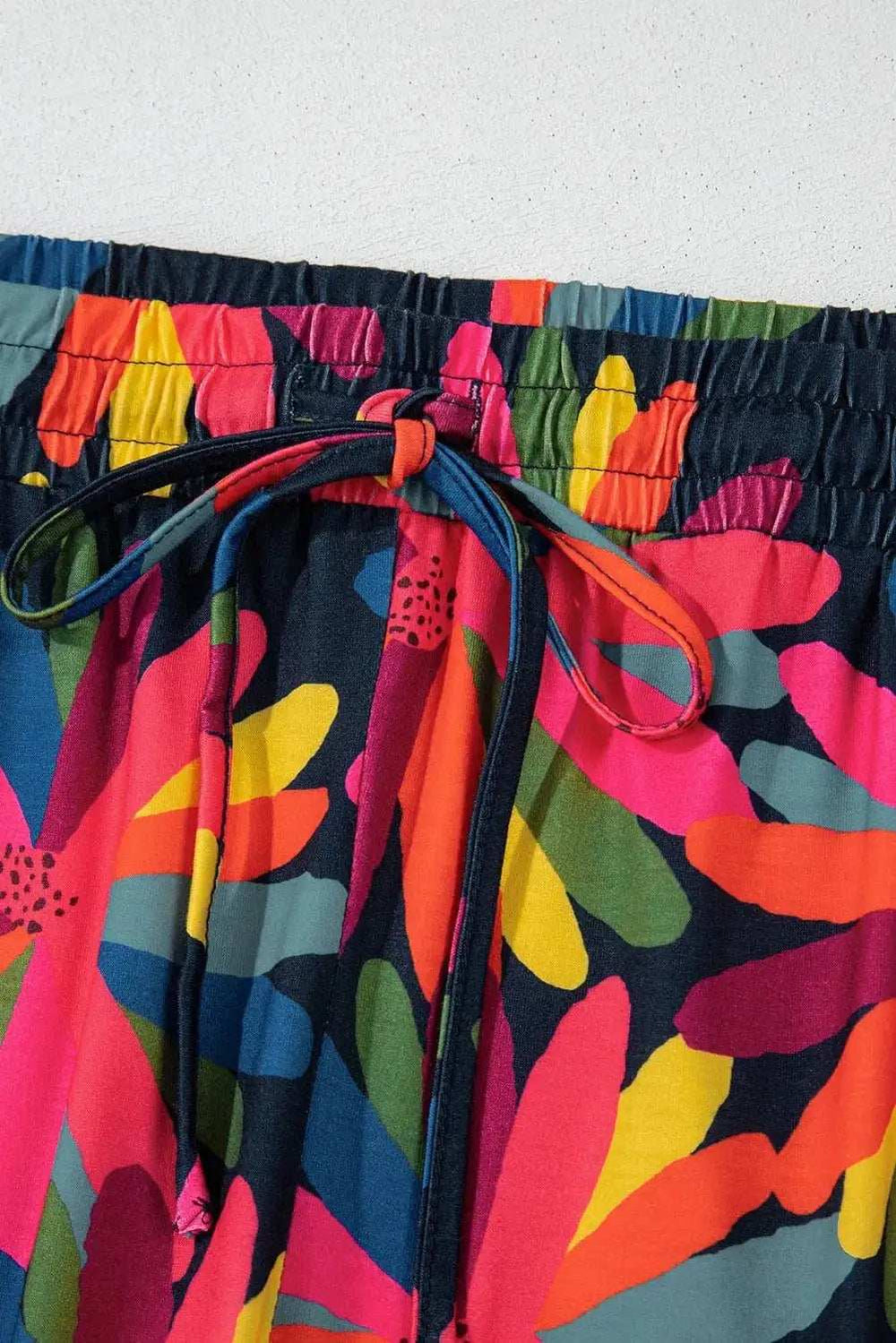 Plus Size Printed Round Neck Top and Drawstring Pants Set - Trendsi - Flyclothing LLC