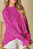 Ruched Leopard Mock Neck Long Sleeve Blouse - Trendsi - Flyclothing LLC