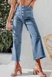 Button Fly Cropped Wide Leg Jeans - Trendsi