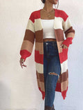 Striped Color Block Open Front Knit Cardigan - Trendsi - Flyclothing LLC