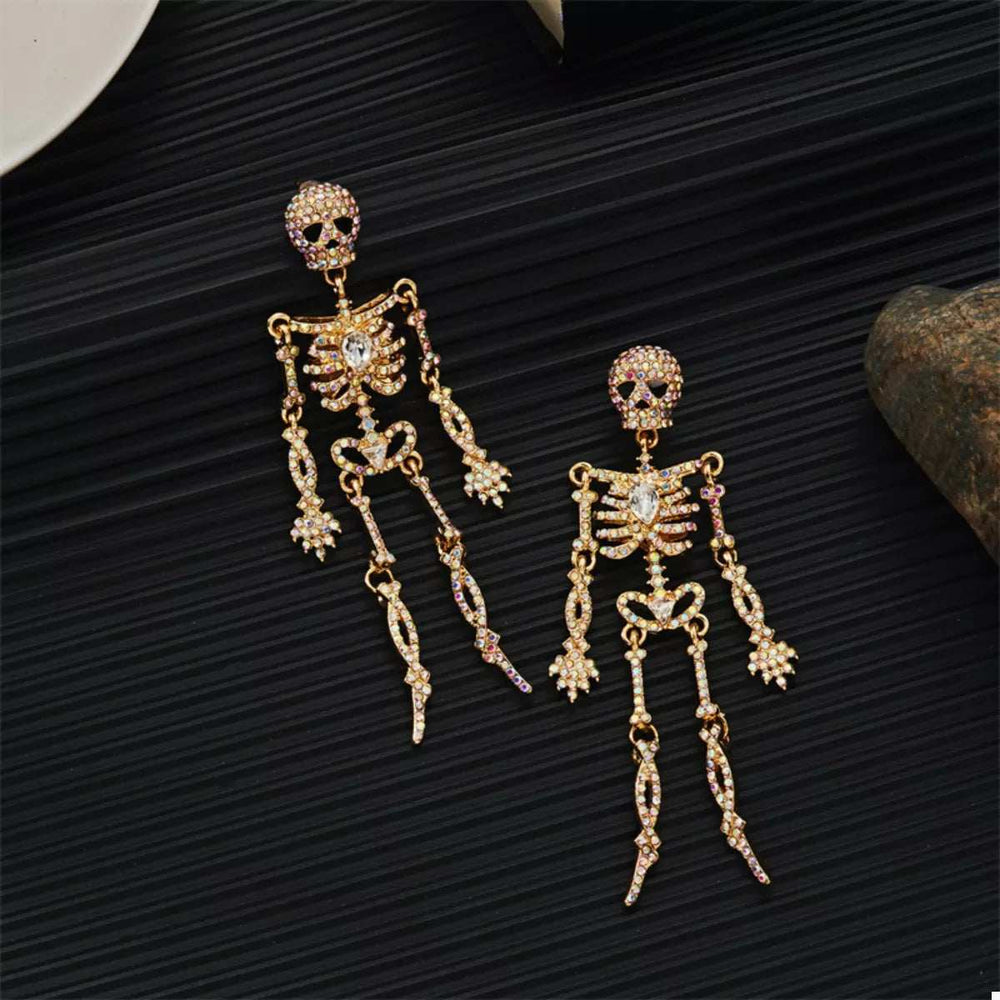 Halloween Skeleton Skull Zircon Drop Earrings - Trendsi - Flyclothing LLC