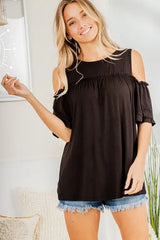 Heimish Full Size Frill Round Neck Cold Shoulder T-Shirt Plus Size - Trendsi - Flyclothing LLC