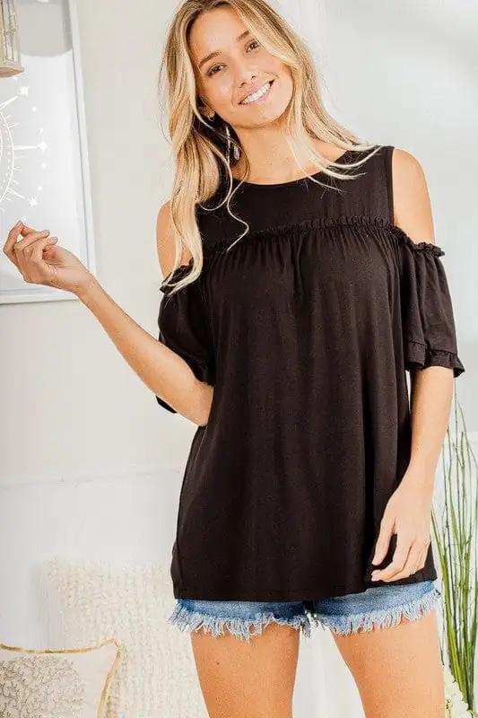 Heimish Full Size Frill Round Neck Cold Shoulder T-Shirt Plus Size - Trendsi - Flyclothing LLC