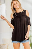 Heimish Full Size Frill Round Neck Cold Shoulder T-Shirt Plus Size - Trendsi