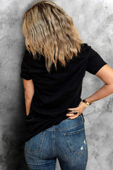 Sequin Round Neck Short Sleeve T-Shirt - Trendsi - Flyclothing LLC