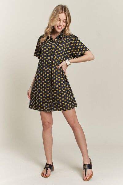 ADORA Floral Button-Up Mini Denim Dress - Trendsi - Flyclothing LLC