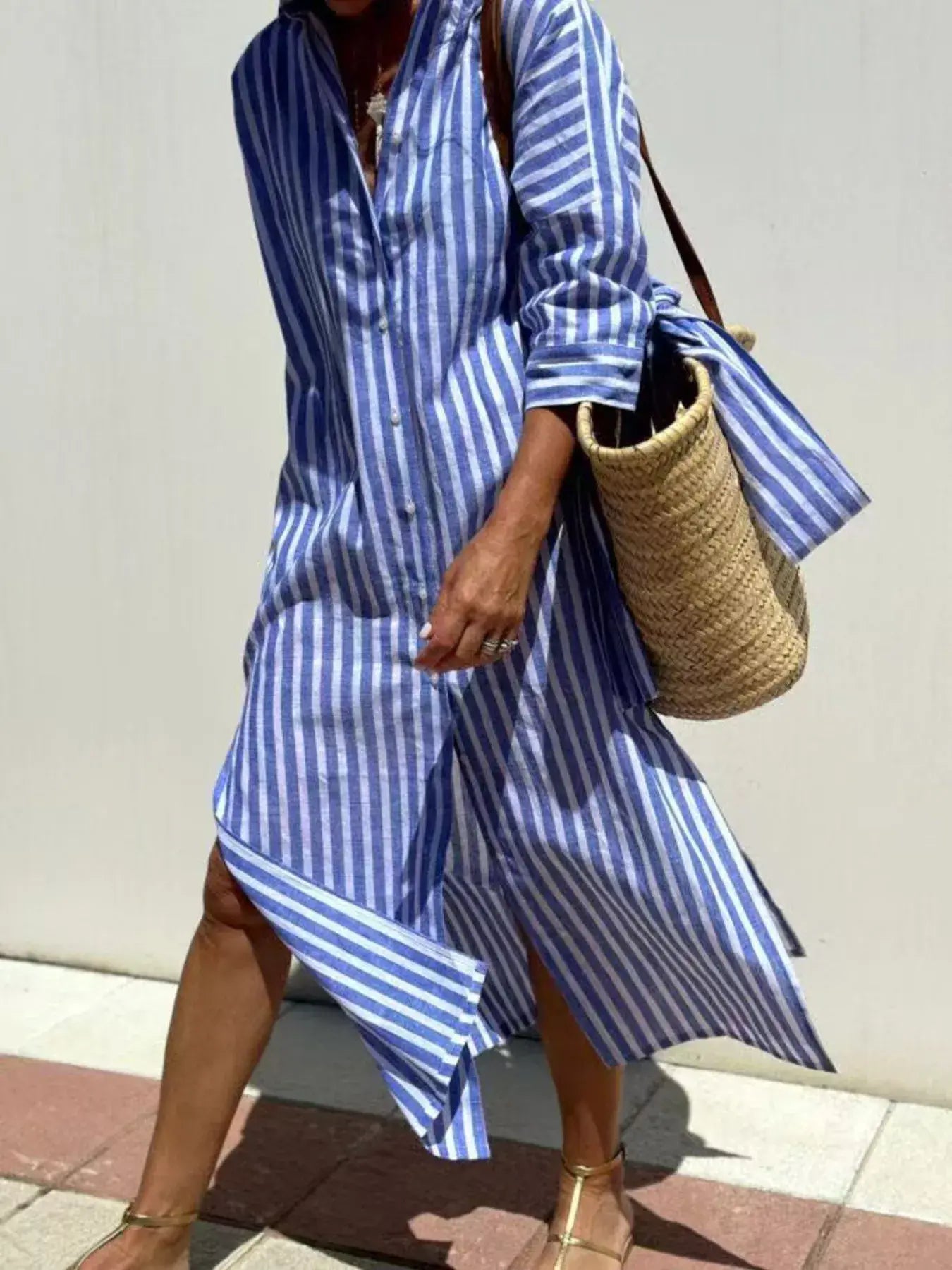 Full Size Printed Button-Down Midi Dress Plus Size - Trendsi - Flyclothing LLC