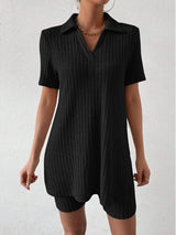 Johnny Collar Short Sleeve Top and Shorts Set - Trendsi - Flyclothing LLC