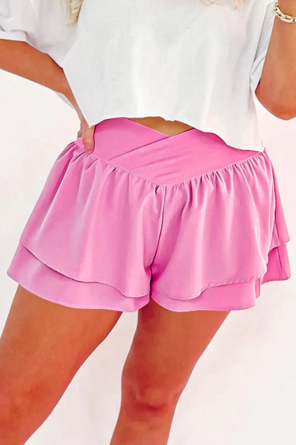 Ruffled Layered Asymmetrical Waist Shorts - Trendsi - Flyclothing LLC
