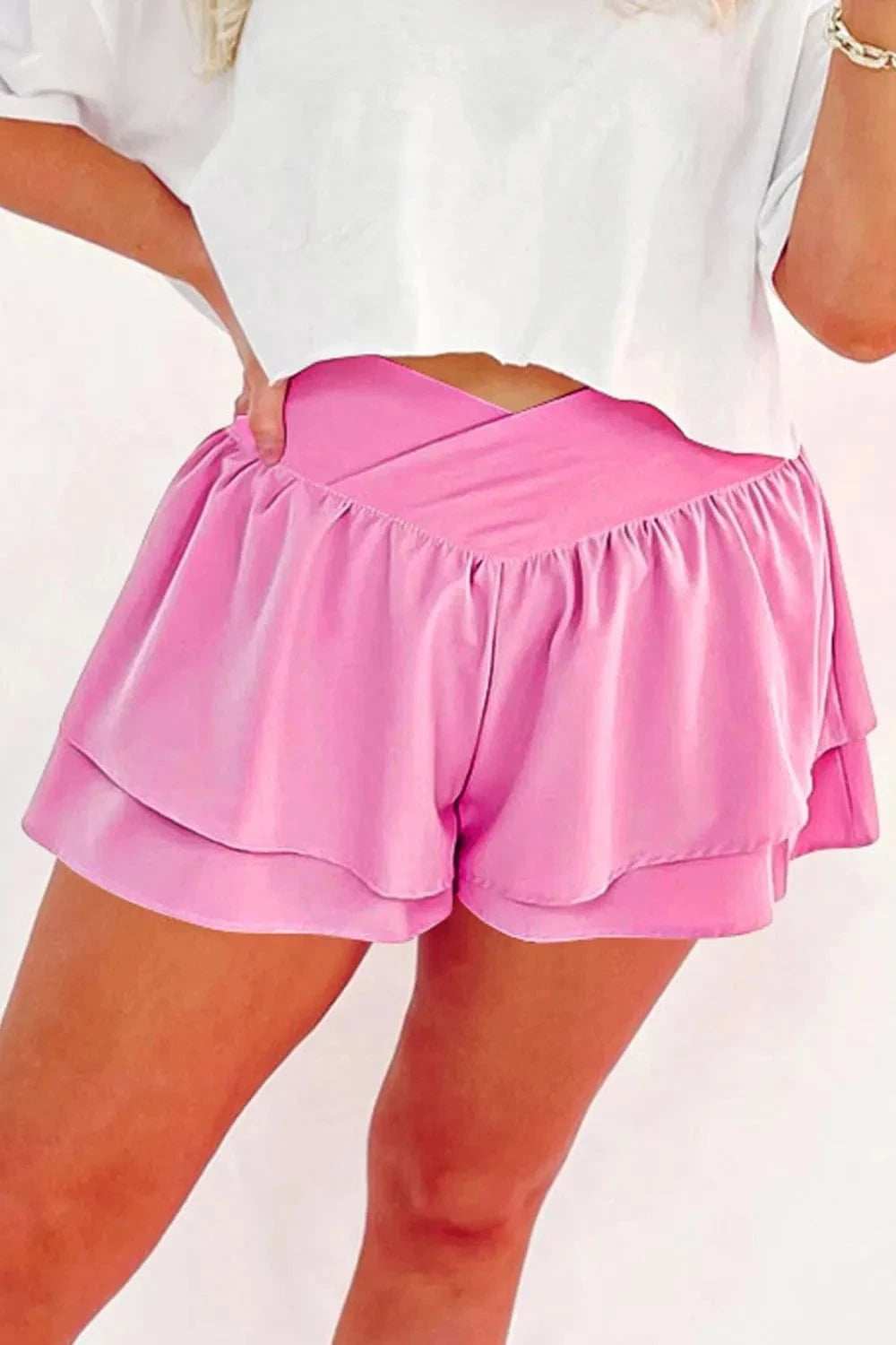 Ruffled Layered Asymmetrical Waist Shorts - Trendsi - Flyclothing LLC