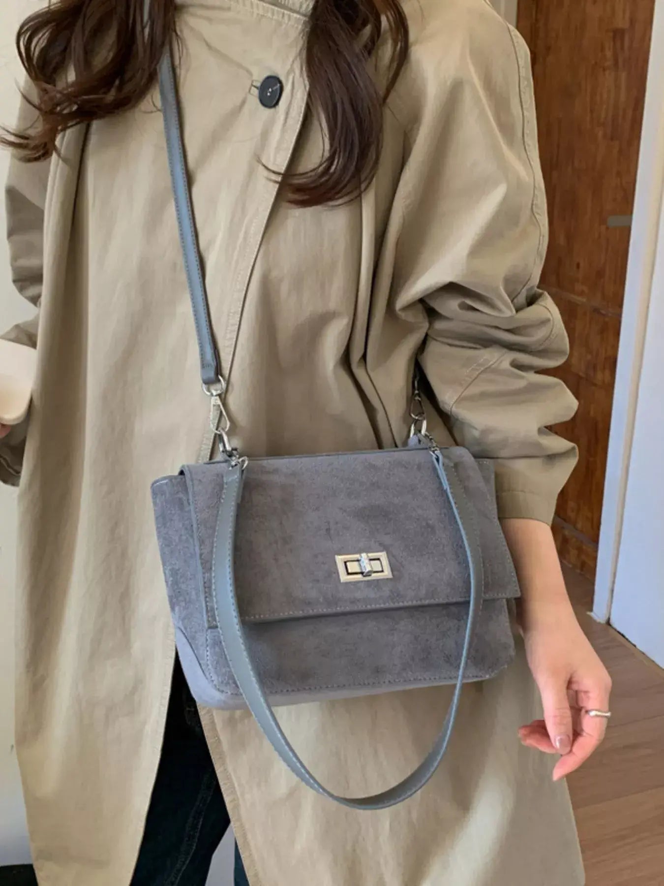 Suede Flap Crossbody Bag - Trendsi - Flyclothing LLC