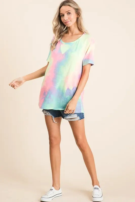 BiBi Tie Dye French Terry Print Top - Trendsi - Flyclothing LLC