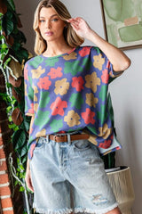 HOPELY Full Size Floral Round Neck Side Slit T-Shirt - Trendsi - Flyclothing LLC