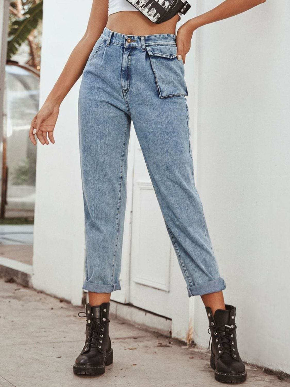 High Waist Straight Leg Jeans - Trendsi - Flyclothing LLC