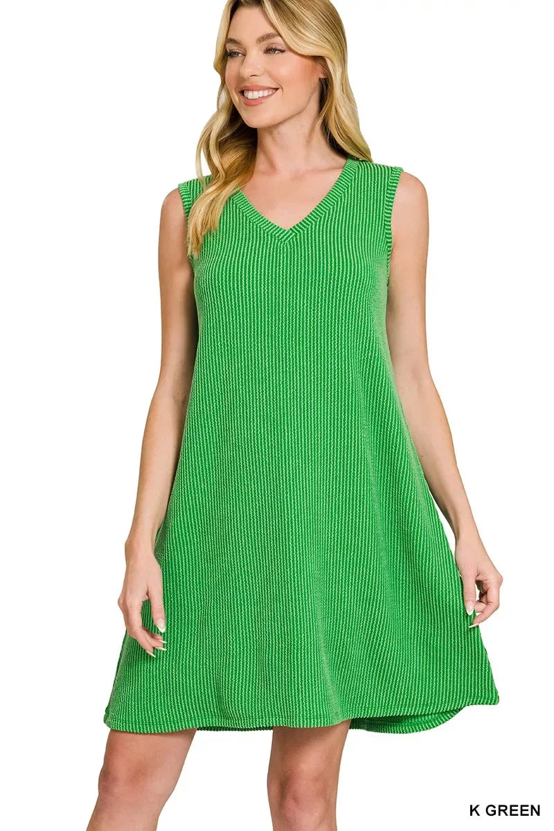 Zenana Raised Rib Sleeveless Mini Dress - Trendsi - Flyclothing LLC
