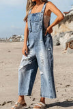 Distressed Bib Pocket Wide Leg Denim Overalls - Trendsi