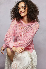 POL Openwork Round Neck High Low Knit Top - Trendsi - Flyclothing LLC