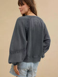 Lace Patchwork Detail Notched Mineral Wash Sweatshirt - Trendsi - Flyclothing LLC