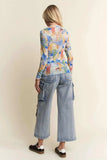 Davi & Dani Multi Printed Mesh Round Neck Long Sleeve Top - Trendsi - Flyclothing LLC