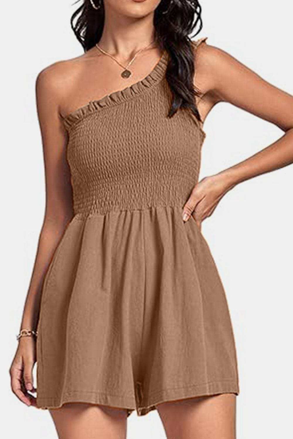 Smocked Single Shoulder Romper - Trendsi - Flyclothing LLC