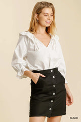 Umgee Linen Blend Button Down Skirt with Pockets - Trendsi - Flyclothing LLC