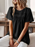 Lace Detail Round Neck Short Sleeve Blouse - Trendsi - Flyclothing LLC