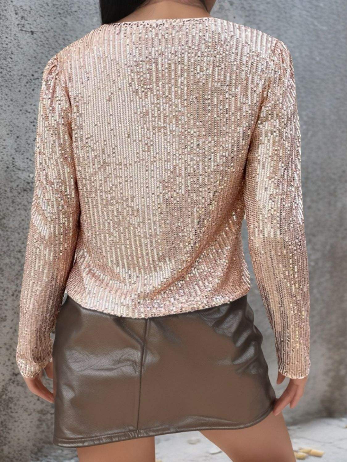 Full Size Sequin Open Front Cropped Jacket - Trendsi - Flyclothing LLC