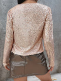 Full Size Sequin Open Front Cropped Jacket - Trendsi