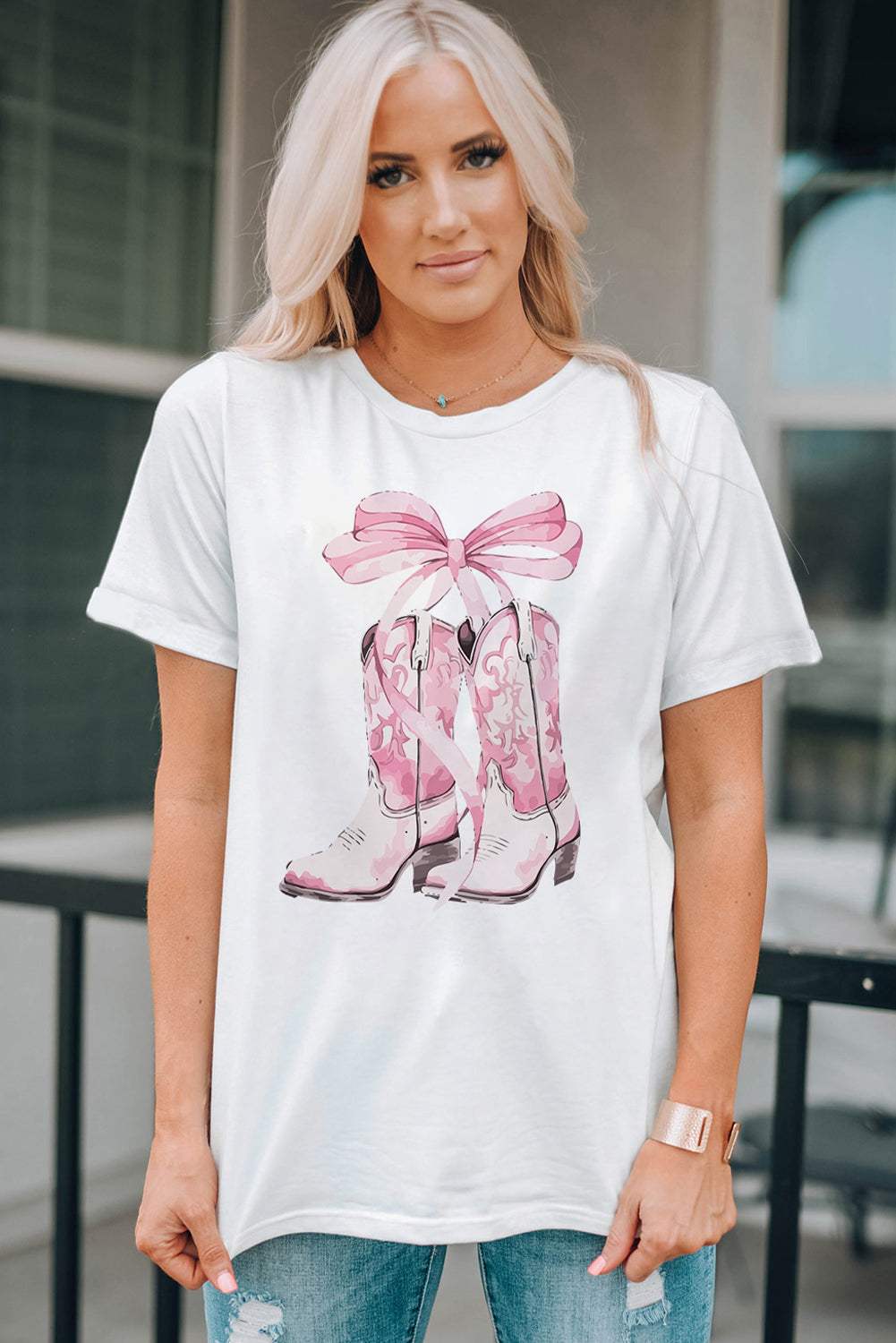 Boot Graphic Round Neck Short Sleeve T-Shirt - Trendsi - Flyclothing LLC