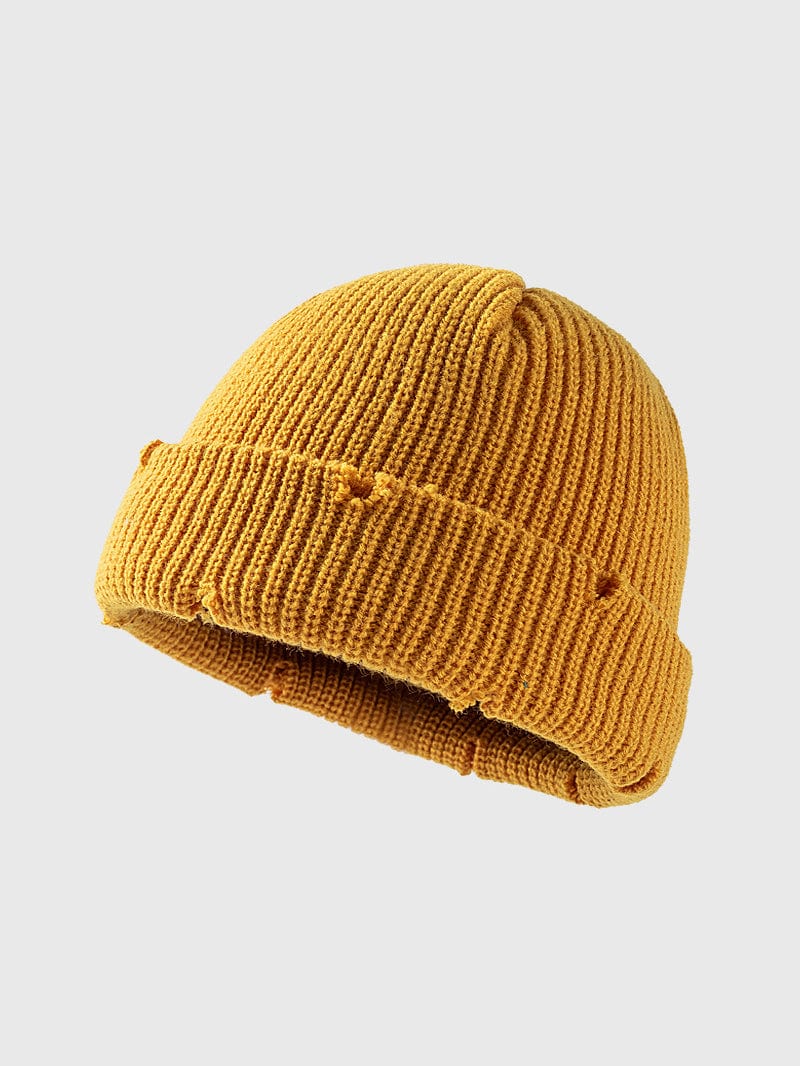 Distressed Cuffed Knit Hat - Trendsi