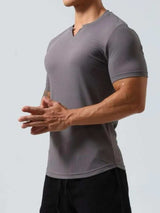 Men's Plus Size Notched Short Sleeve T-Shirt - Trendsi - Flyclothing LLC