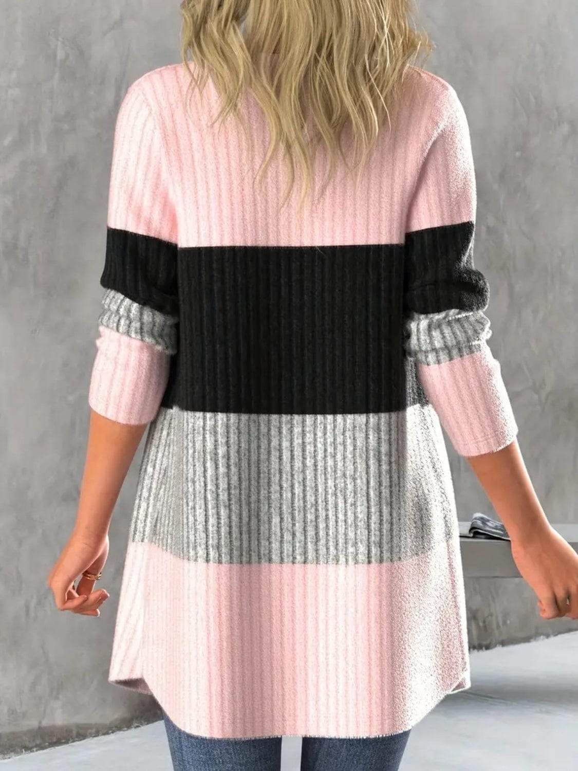 Color Block Open Front Long Sleeve Cardigan - Trendsi - Flyclothing LLC