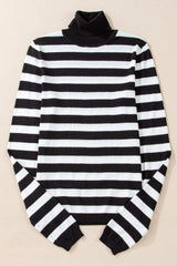 Striped Turtleneck Long Sleeve Knit Top - Trendsi - Flyclothing LLC