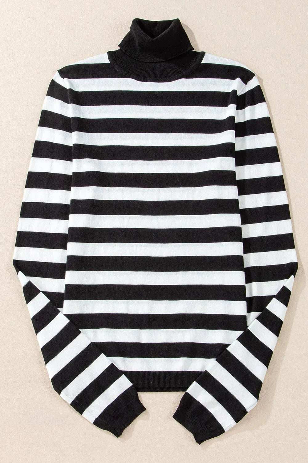 Striped Turtleneck Long Sleeve Knit Top - Trendsi - Flyclothing LLC