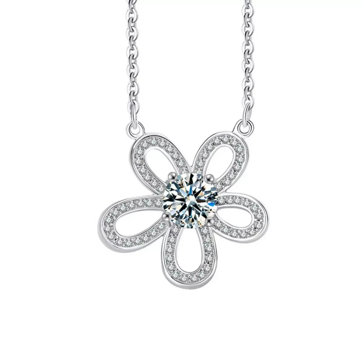 1 Carat Moissanite 925 Sterling Silver Flower Pendant Necklace - Trendsi - Flyclothing LLC