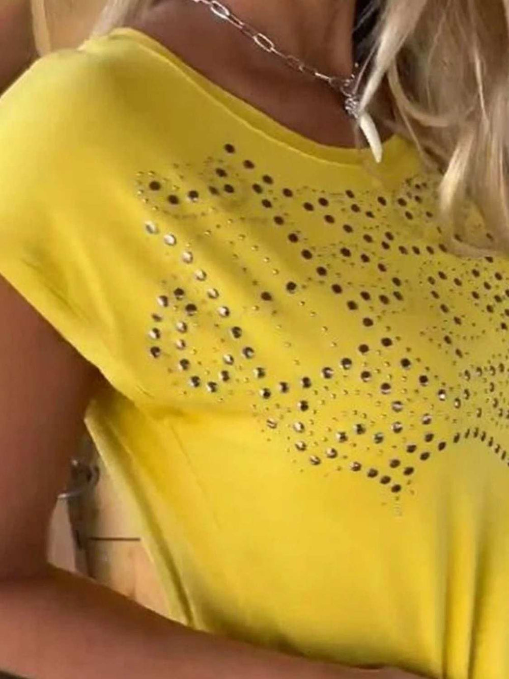 Studded Fringe Round Neck Cap Sleeve T-Shirt - Trendsi - Flyclothing LLC